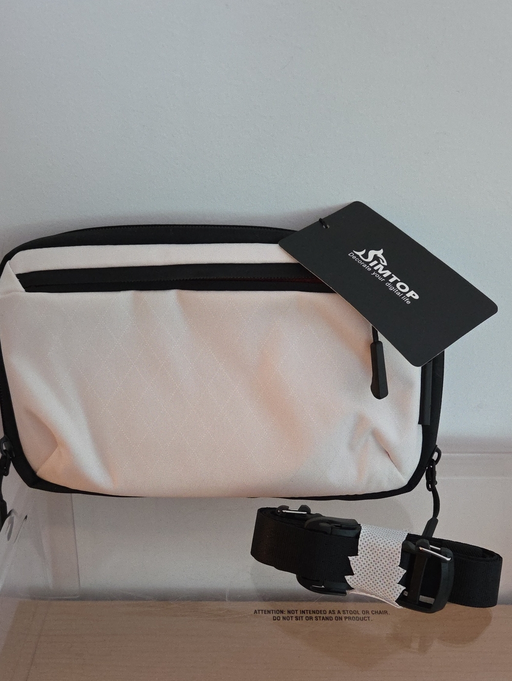 SIMTOP Unisex White Crossbody tech Bag with Black Trim...NWT